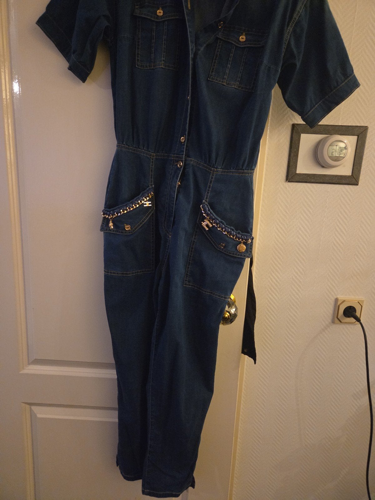 Elisabetta Franchi Denim Jumpsuit - Maat S, Kleding | Dames, Ophalen of Verzenden, Zo goed als nieuw, Maat 36 (S), Elisabetta Franchi