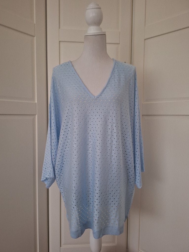 Pescara nieuwe licht blauwe dunne gaatjes trui, maat XXL, Blauw, Maat 46/48 (XL) of groter, Pescara, Nieuw