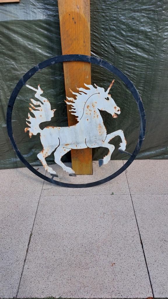 Smeedijzeren wandpaneel paard / unicorn eenhoorn, Antiek en Kunst, Ophalen