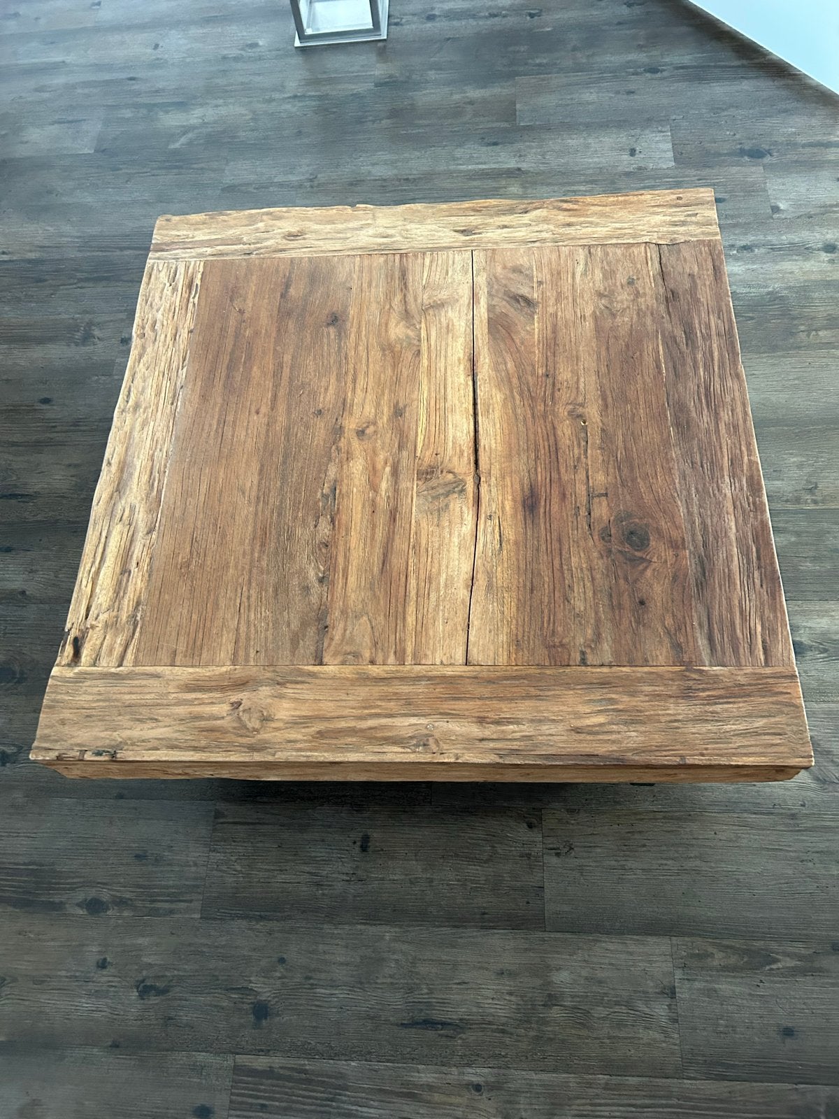 Robuuste teakhouten massive salontafel op wielen, Huis en Inrichting, Ophalen, Gebruikt, 50 tot 100 cm, 5 – 50