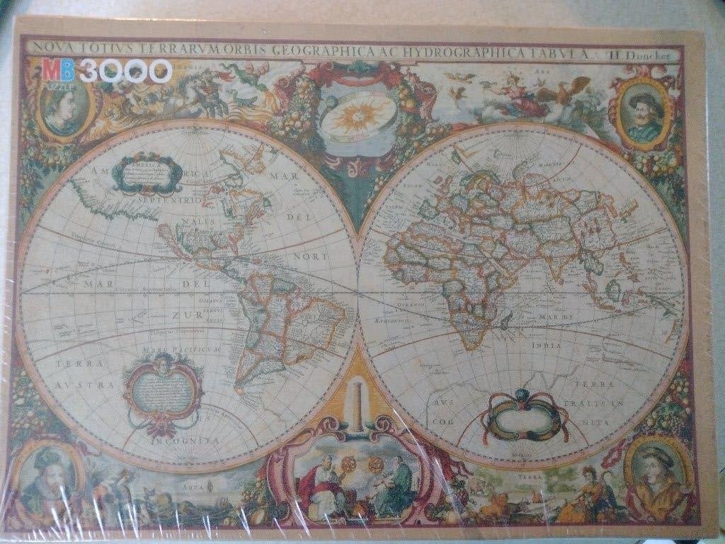 Puzzel 3000st oude antieke wereldkaart NIEUW MB3289.46, Ophalen of Verzenden, Meer dan 1500 stukjes, Nieuw, Legpuzzel