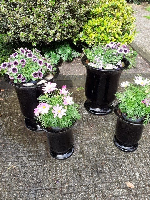 4 stenen bloempotten voor buiten, zonder de bloemen, Ophalen, 40 cm of meer, Rond, Zo goed als nieuw