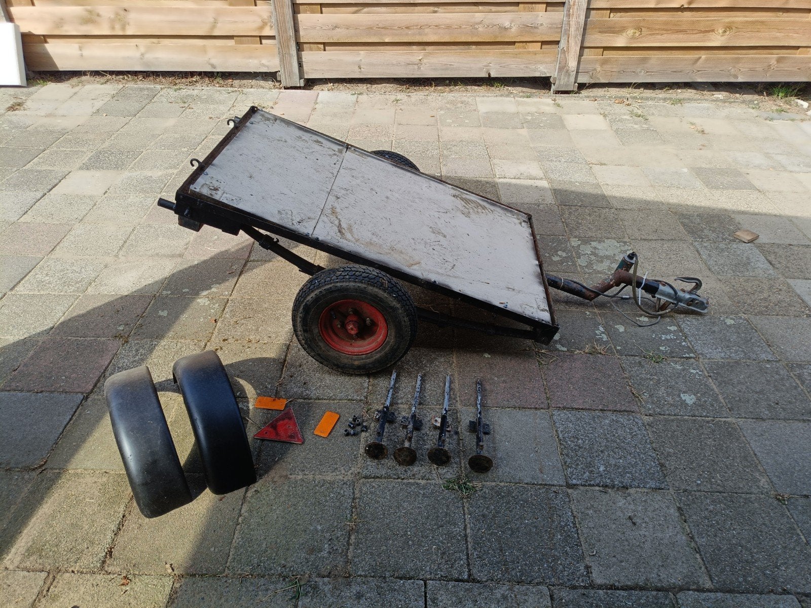 plat karretje transport aanhanger kar werkende lichtbalk, 100 liter of meer, Ophalen, Gebruikt, Transportkar