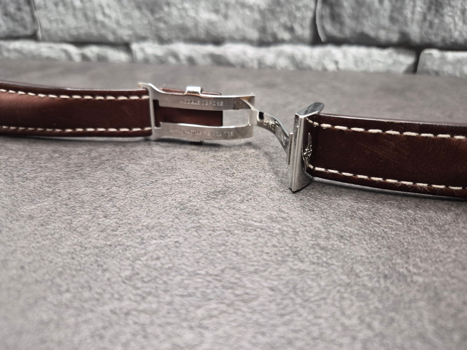 Breitling horlogeband leder + vouwsluiting, 24mm aanzet, Overige materialen, Leer, Zwitserland, Breitling