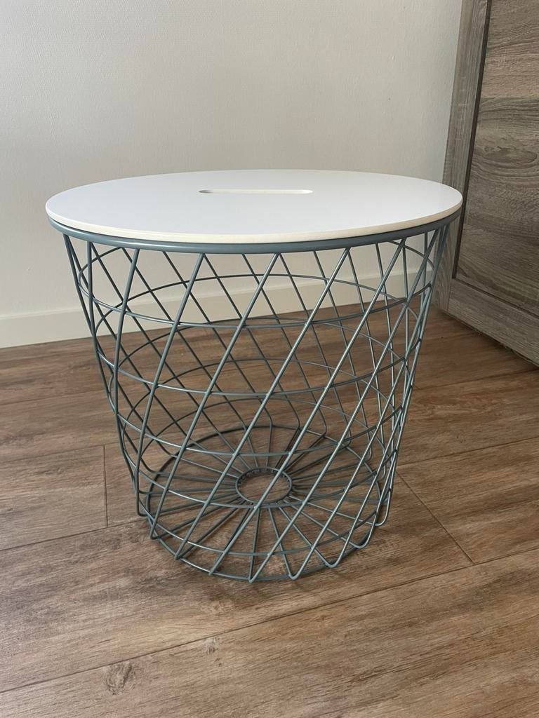Nieuwstaat - IKEA opbergtafel KVISTBRO grijsgroen, Minder dan 45 cm, Minder dan 55 cm, Metaal of Aluminium, Rond