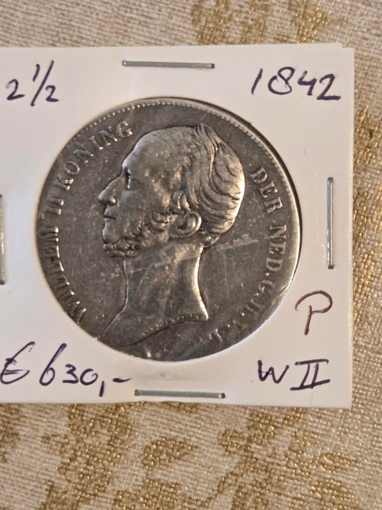 Zilveren 2½ Gulden Willem II 1842, Zilver, Ophalen of Verzenden, Losse munt, 2½ gulden