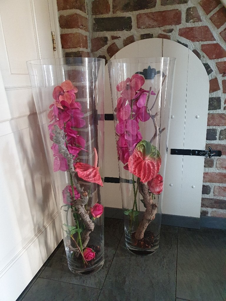 Grote kunstbloemstukken in glazen vazen, Ophalen, Binnen, Roze, 90 cm
