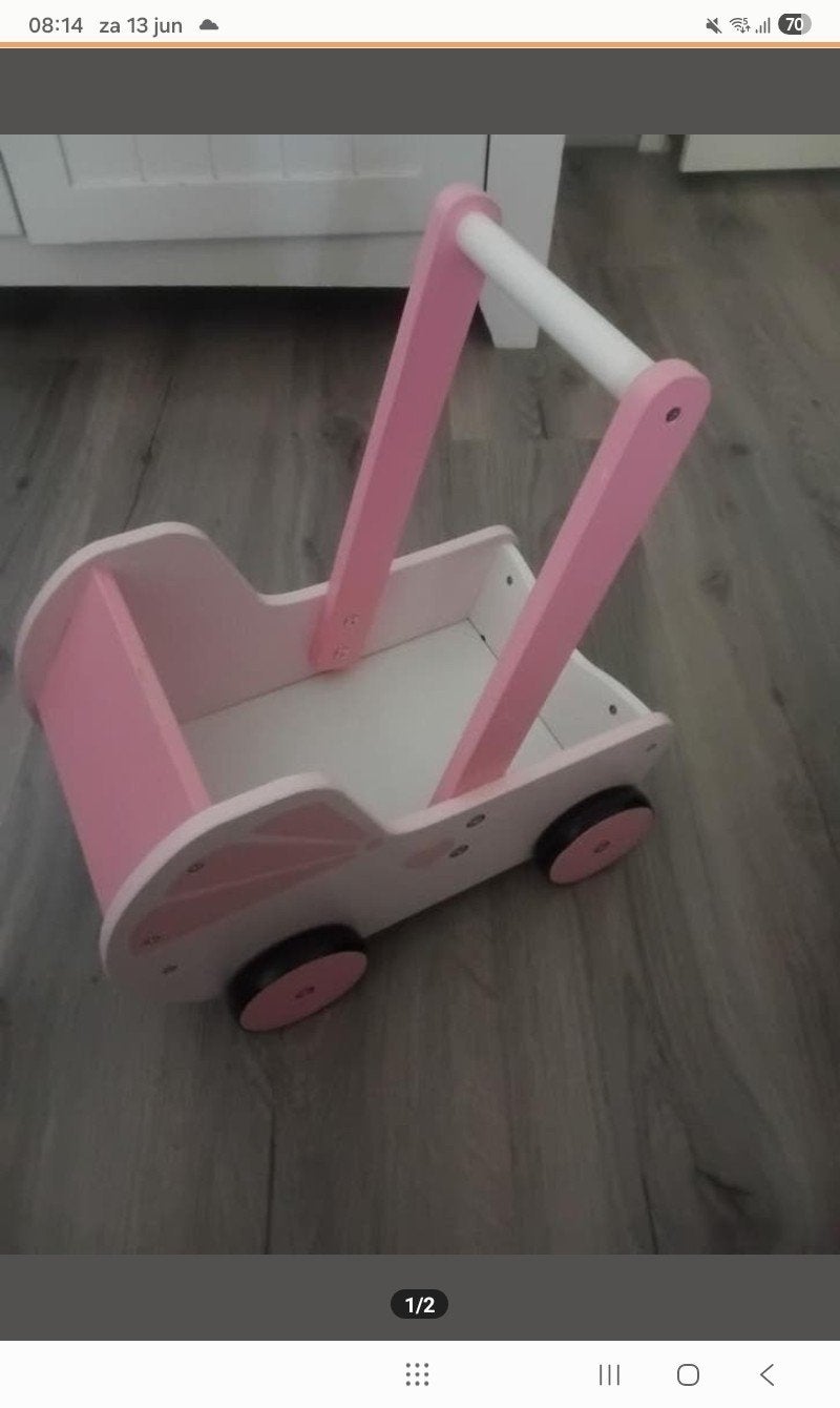 Hout wit roze kinderwagen, Ophalen, Gebruikt, Duw- of Trekspeelgoed
