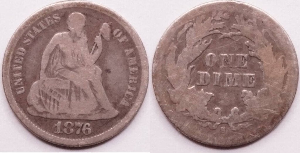 Dime 1876, Verenigde Staten, Seated Liberty, Postzegels en Munten, Verzenden, Noord-Amerika, Losse munt, Zilver