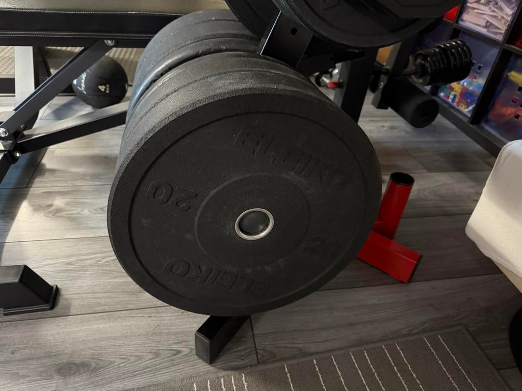 100kg set: 20,15,10,5kg Eleiko bumperplates schijven, Ophalen, Zo goed als nieuw, Halterschijven