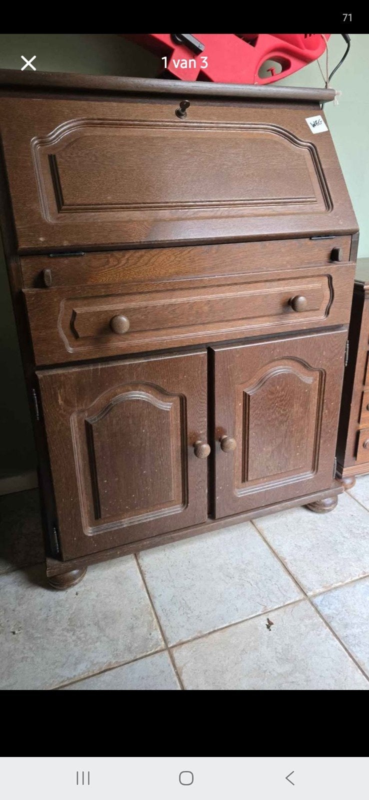 Vintage houten secretaire met stoel, Ophalen