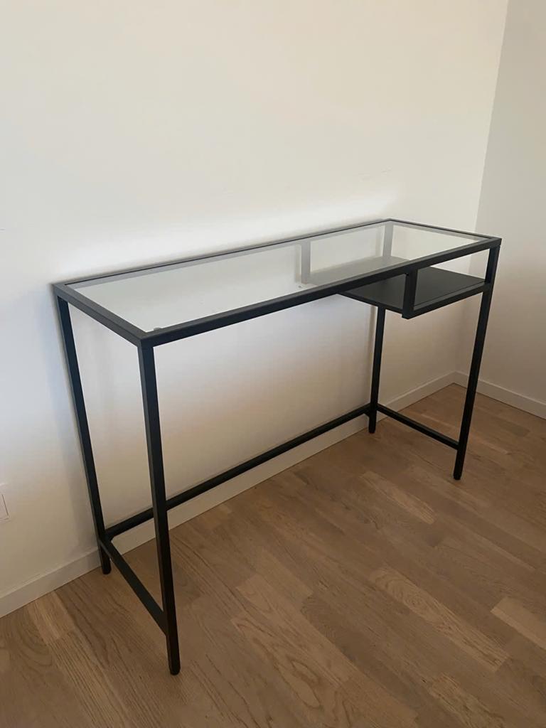Bureau bijzettafel muurtafel mat zwart glas, Minder dan 55 cm, Rond, Glas, Ophalen