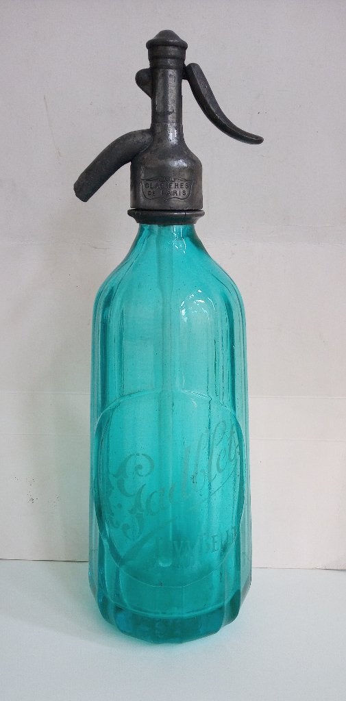 Zeldzame piramide antiek aqua blauw Siphon spuitwaterfles, Ophalen of Verzenden