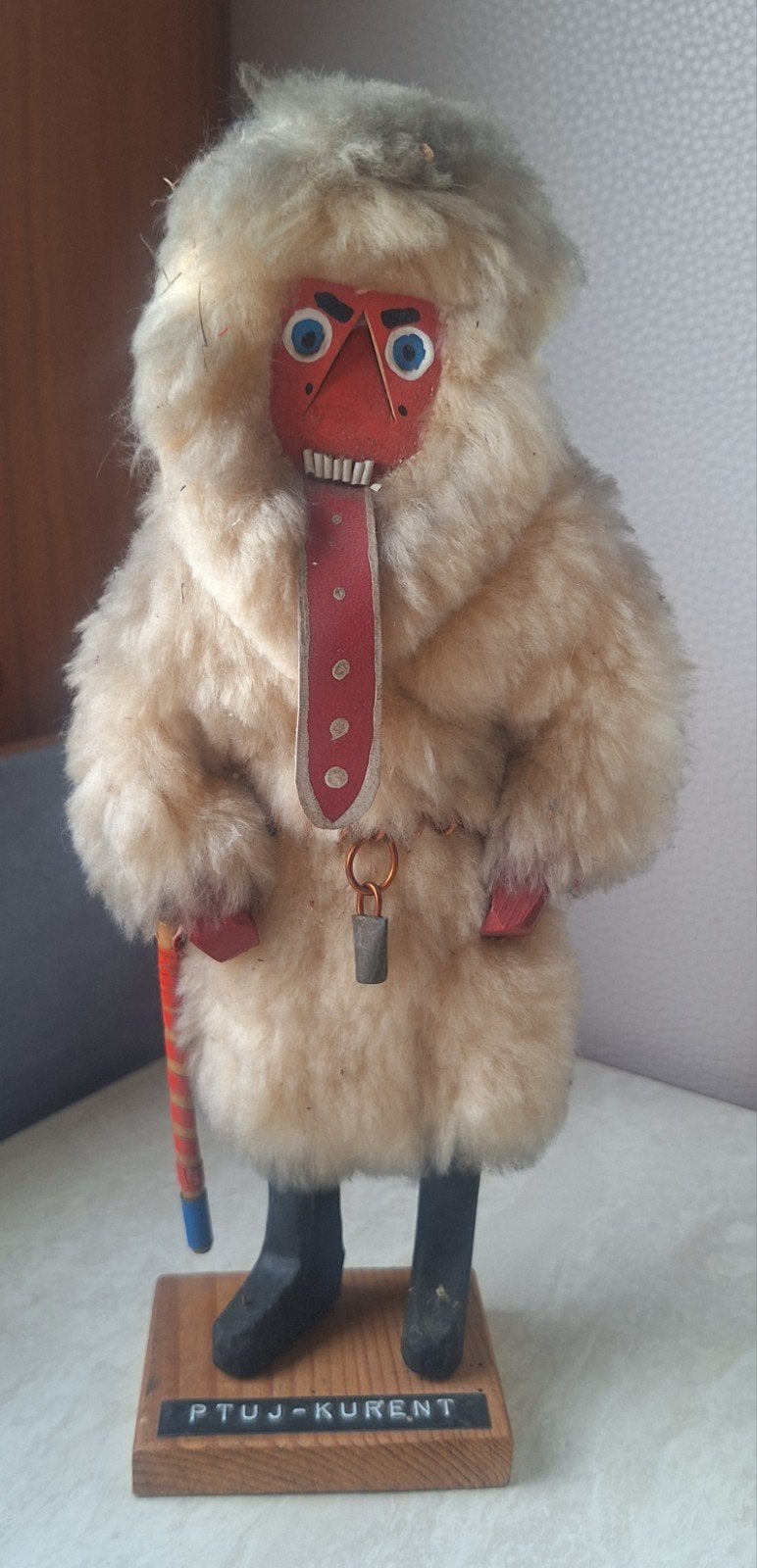 Vintage Ptuj Kurent pop met bont en belletje, Ophalen of Verzenden, Gebruikt
