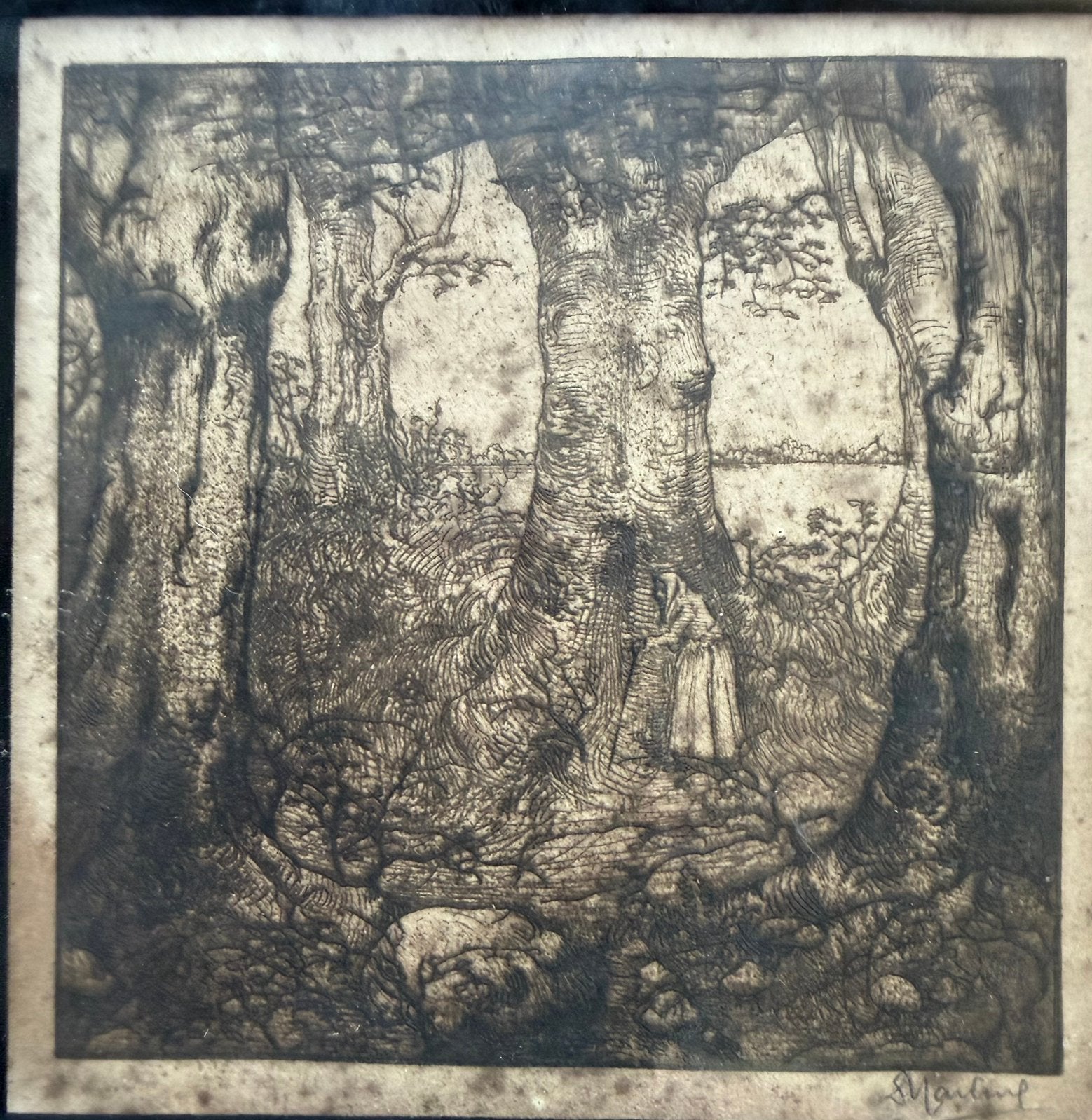 Dirk Harting - Sprookje, Ingelijst, Ets, Ophalen of Verzenden, Landschap