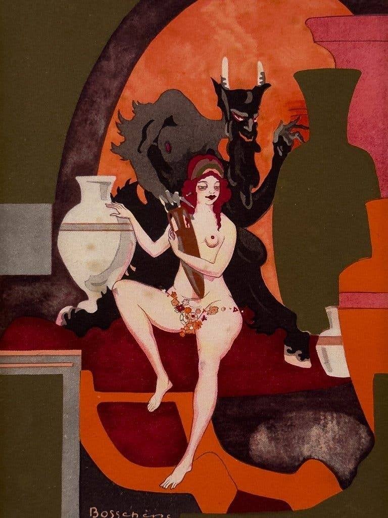 Jean de Bosschère, 2 Art Deco prenten 1925, Centaur&Bacchus, Gebruikt, Ophalen of Verzenden, Voor 1940, Prent
