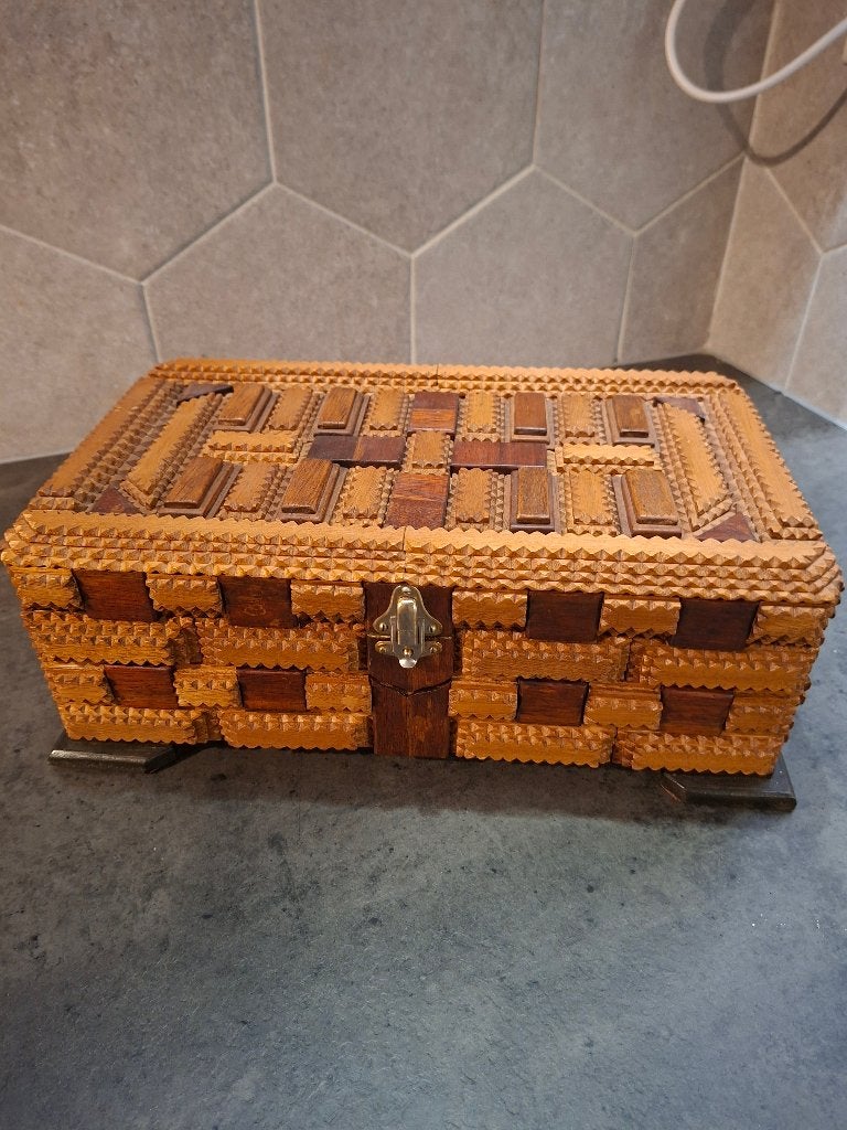 Antieke houten sieradendoos met handgeschilderde bloemen, Ophalen