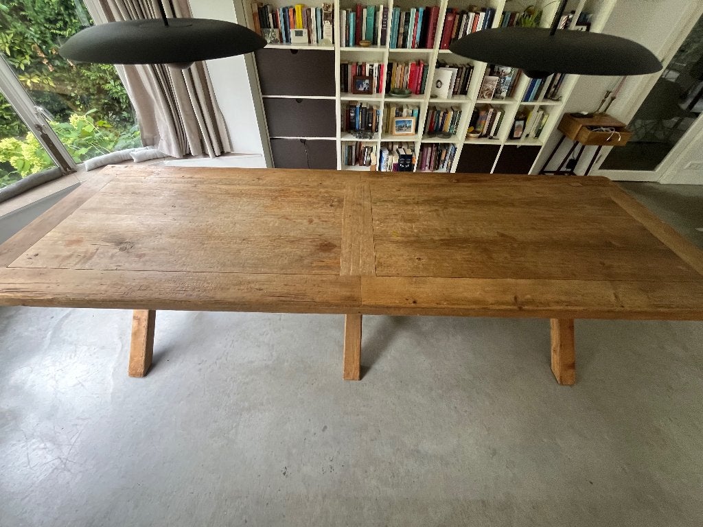 Prachtige, karaktervolle eettafel (3m!), Ophalen, Gebruikt, Grenenhout, 200 cm of meer