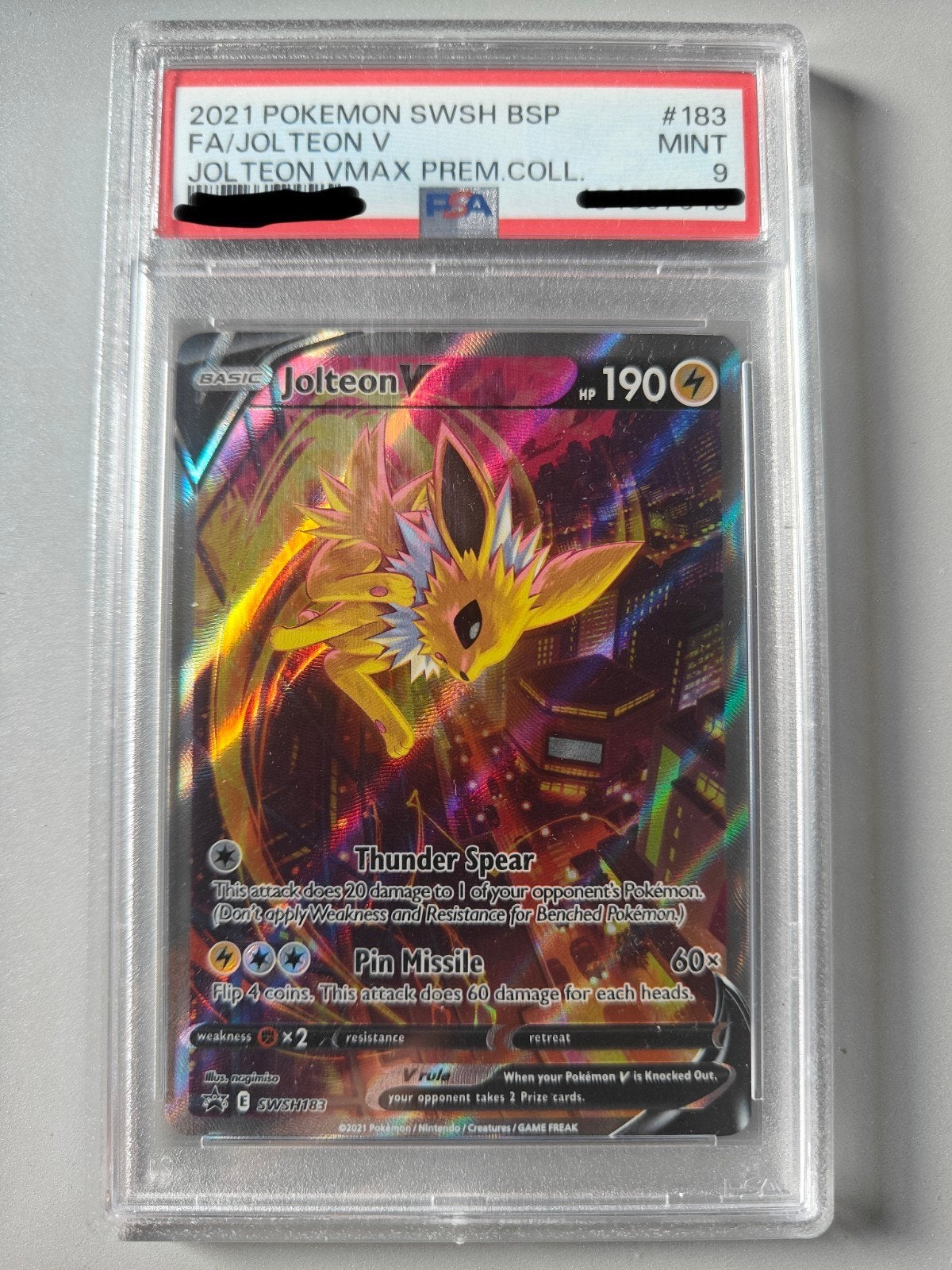 Jolteon V SWSH183 PSA 9 Mint Pokémon Kaart, Ophalen of Verzenden