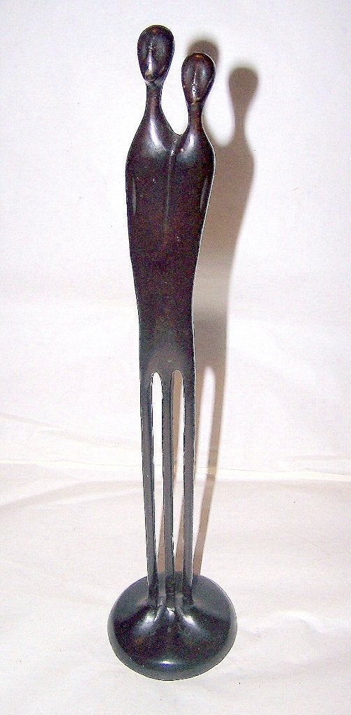 Vintage metalen sculptuur Louise Hederström -Two become One., Groep mensen, Gepatineerd, Ophalen of Verzenden, Beeld