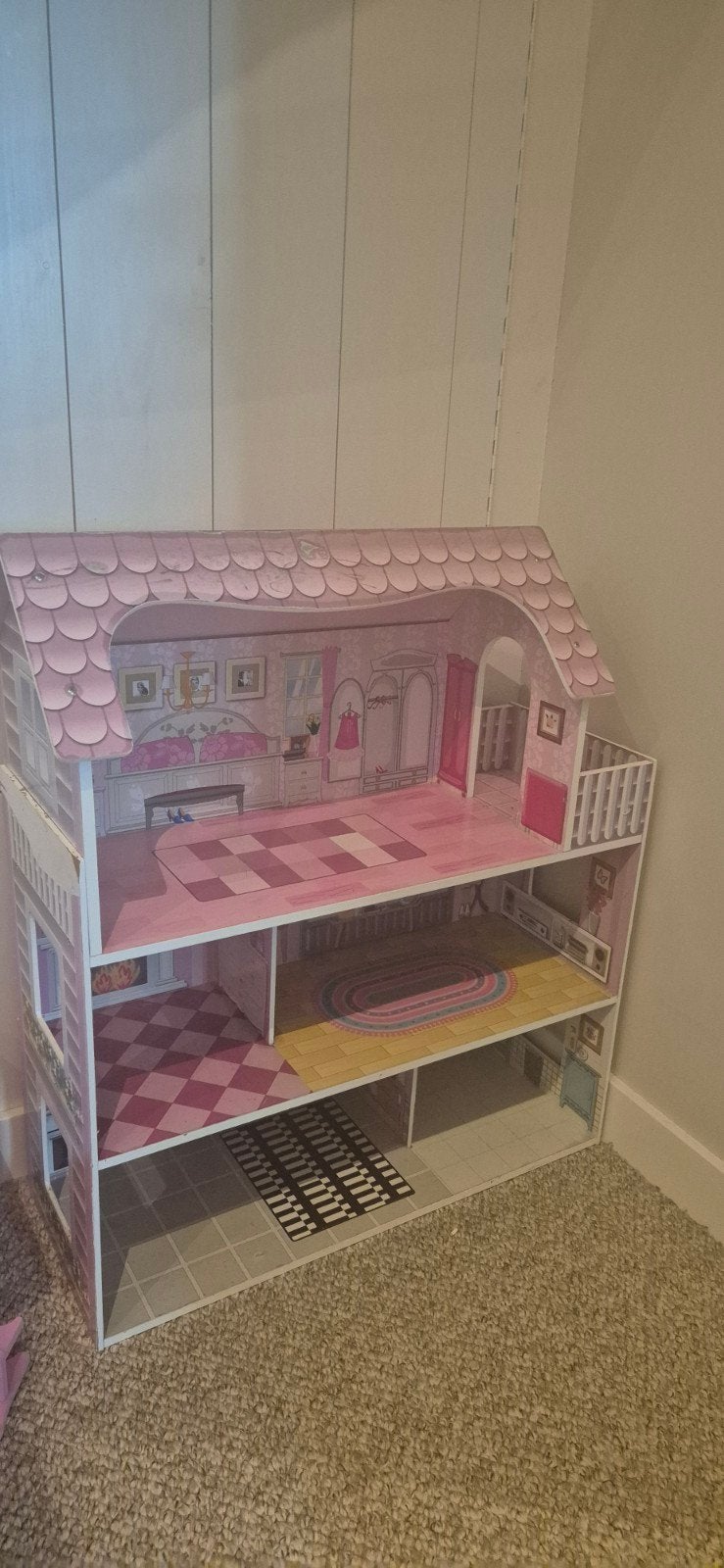 Groot Roze Houten Poppenhuis, Ophalen, Gebruikt, Poppenhuis