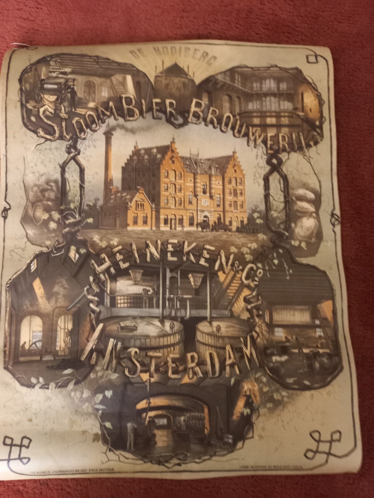 Vintage Heineken & Co. Amsterdam Brouwerij Reclamebord, Ophalen of Verzenden, Gebruikt, Reclamebord