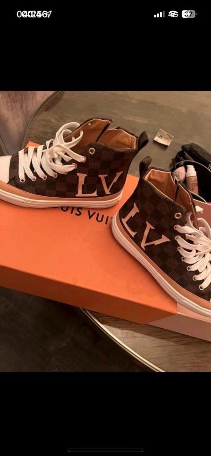Louis Vuitton STELLAR Sneakers High Hi Top 37.5, Ophalen of Verzenden, Zo goed als nieuw, Bruin, Sneakers of Gympen