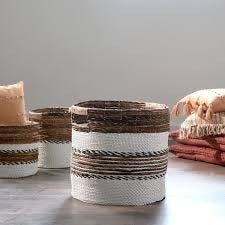 Riviera Maison Rhythm Blues Basket L / rieten mand (2 stuks), Huis en Inrichting, Gevlochten, Mand, Rond, Ophalen of Verzenden