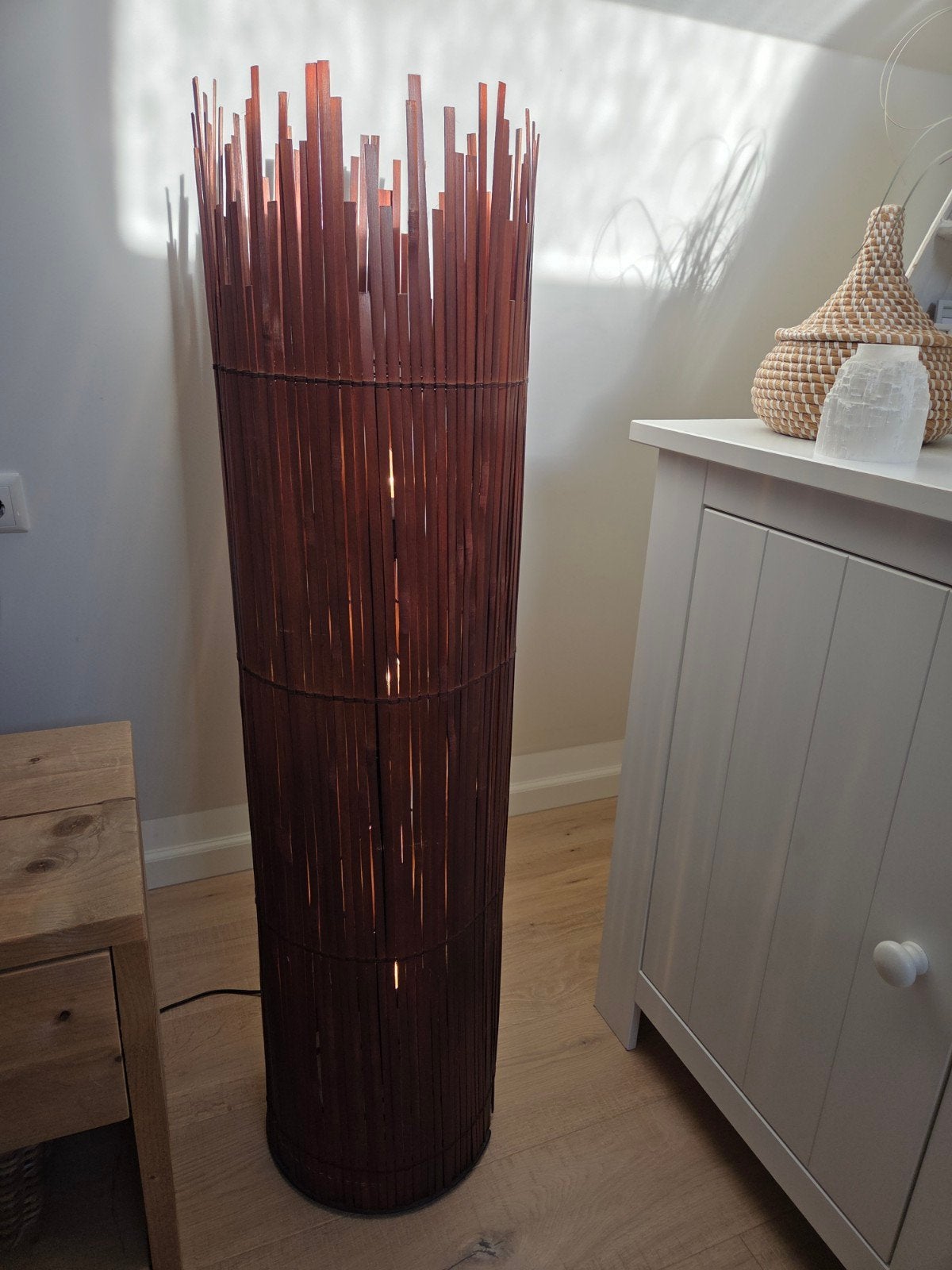 Hoge Vintage Ikea bamboe vloerlamp sfeervolle verlichting., Huis en Inrichting, Lampen | Vloerlampen, Ophalen of Verzenden, Zo goed als nieuw