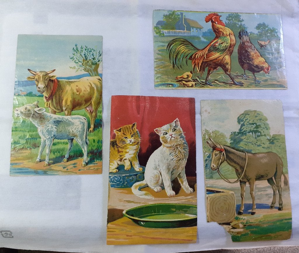 Prachtige Oude prenten oude platen 11 x 18 cm 4 stuks, Ophalen of Verzenden, Zo goed als nieuw, Voor 1940, Dier