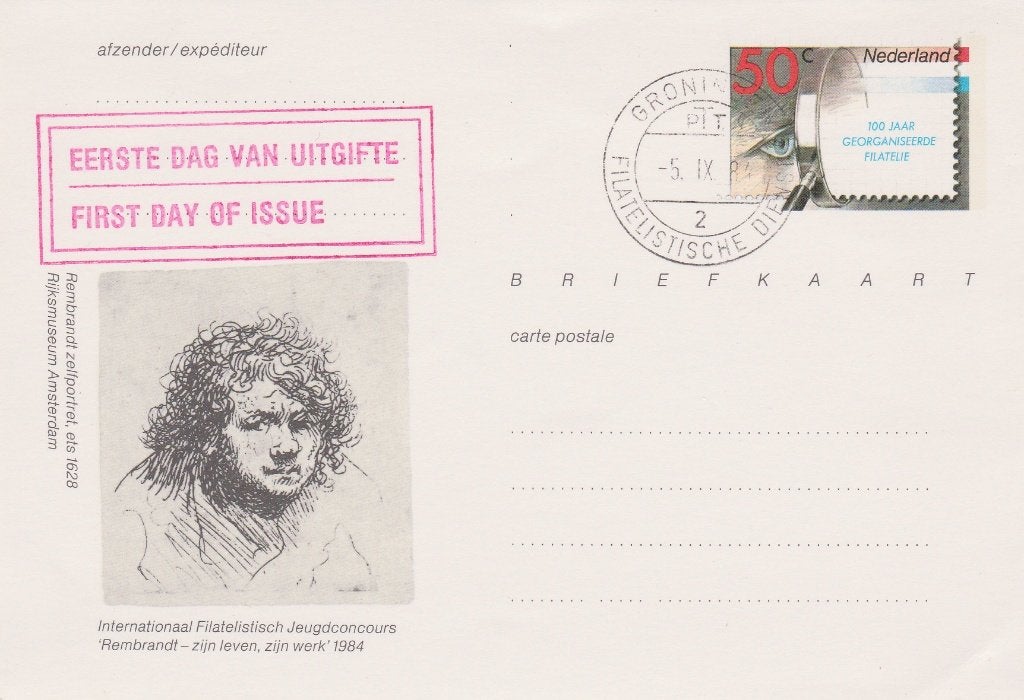 Postwaardestuk - Briefkaart. Geuzendam 362. FDC.  Rembrandt, Ophalen of Verzenden, Briefkaart