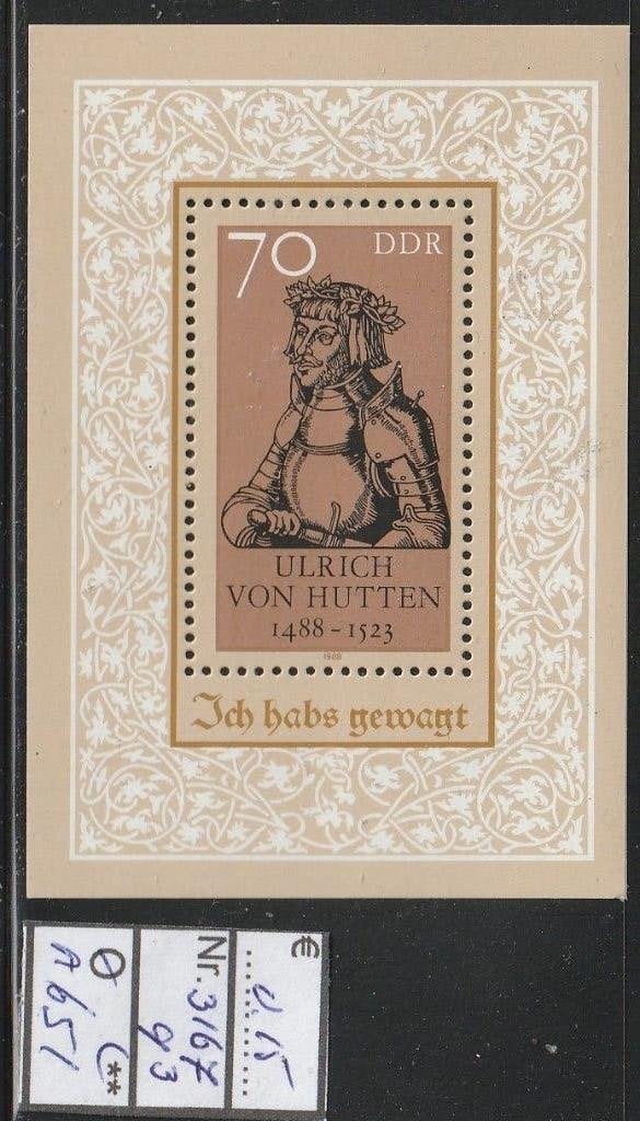 DDR von Hutten Blok 93 Michel 3167 Nr.A651p, Verzenden, DDR, Postfris