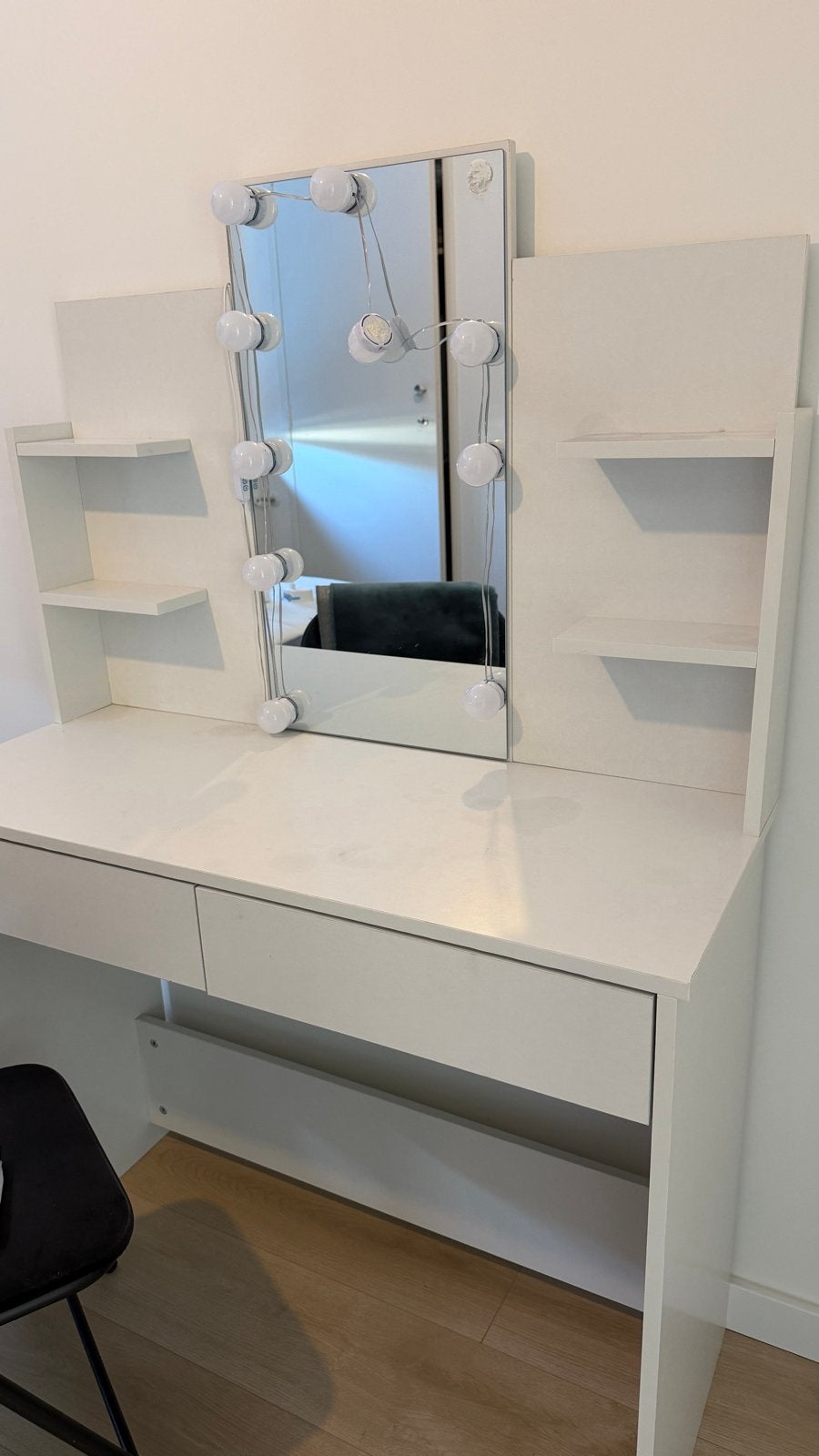 Kaptafel met spiegel en verlichting, Ophalen of Verzenden, Gebruikt, Hout, 100 tot 150 cm