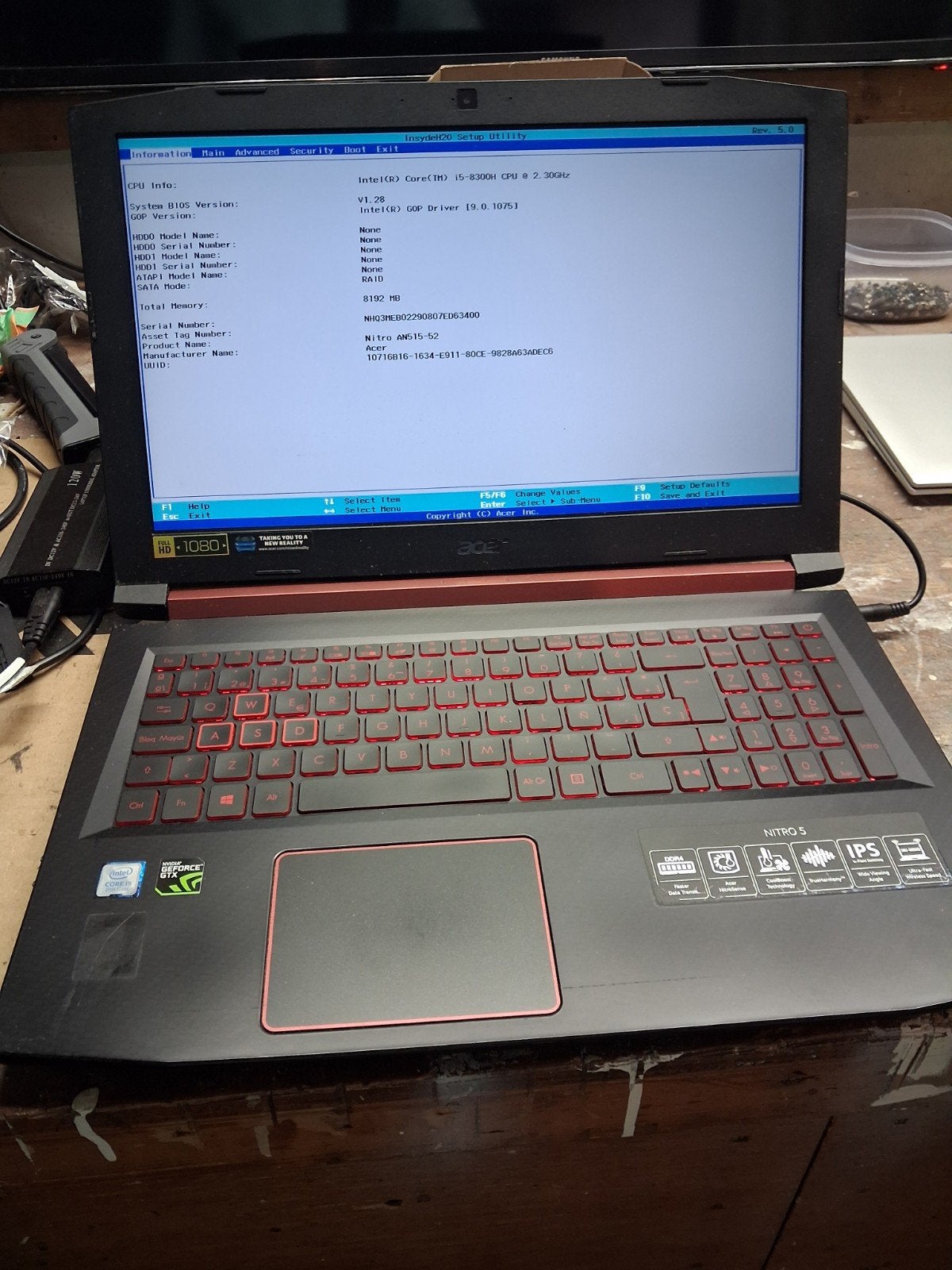 Acer Nitro 5 AN515-52 Gaming Laptop i5-8300H, Gebruikt, Met videokaart, 2 tot 3 Ghz, Onbekend