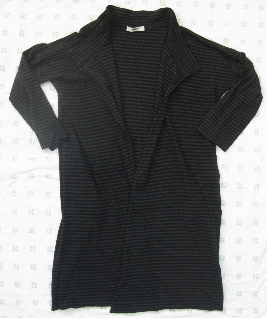 Zenggi lang vest zwart met grijs streepje maat 2. 38-40, Kleding | Dames, Maat 38/40 (M), Zenggi, Zwart, Ophalen of Verzenden
