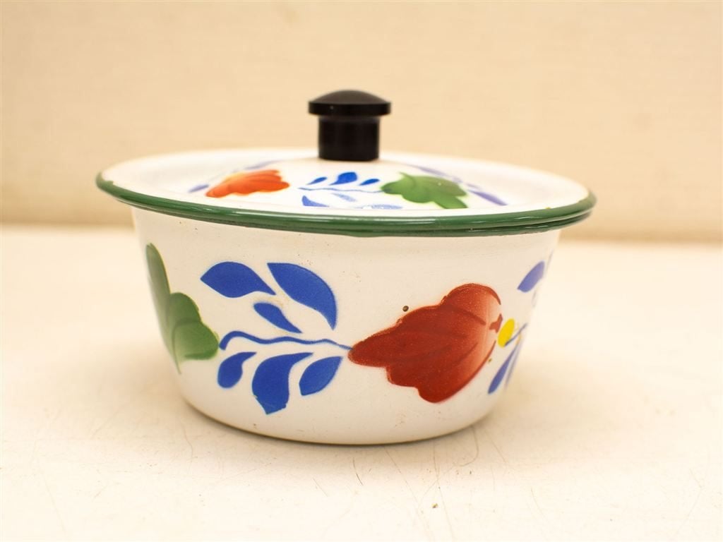 Emaille pannetje/schaaltje met deksel 35896, Antiek en Kunst, Antiek | Emaille, Ophalen of Verzenden