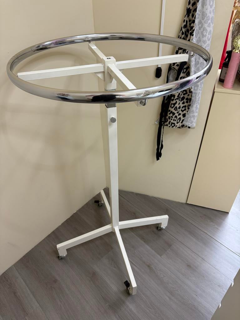 Rond kledingrek op wielen - Wit/Chroom, Kleding | Dames, Kledingrekken, Ophalen, Zo goed als nieuw