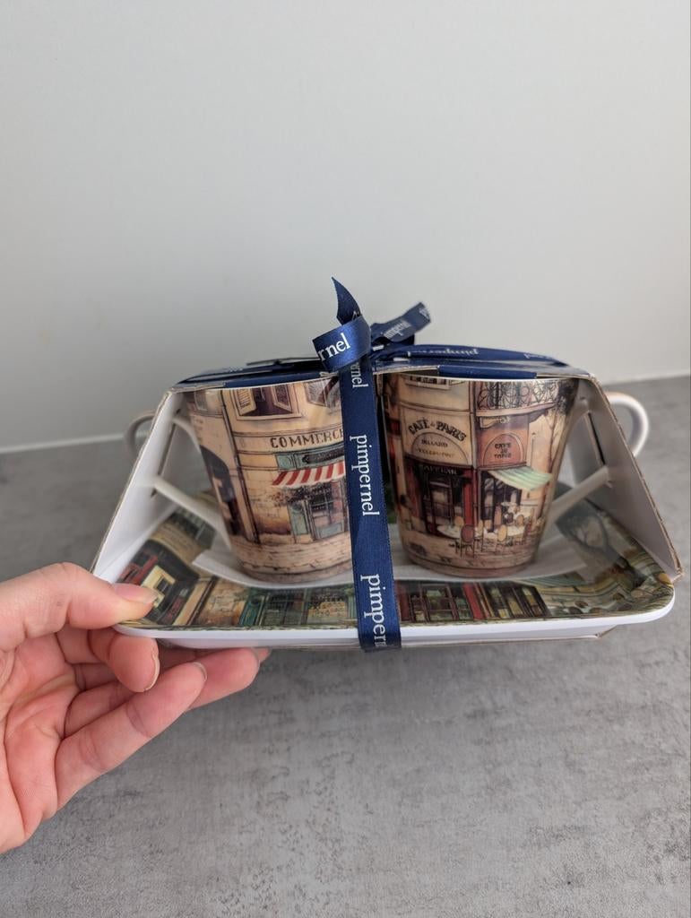 Pimpernel koffie kopjes en dienblad set Parijs, Ophalen of Verzenden