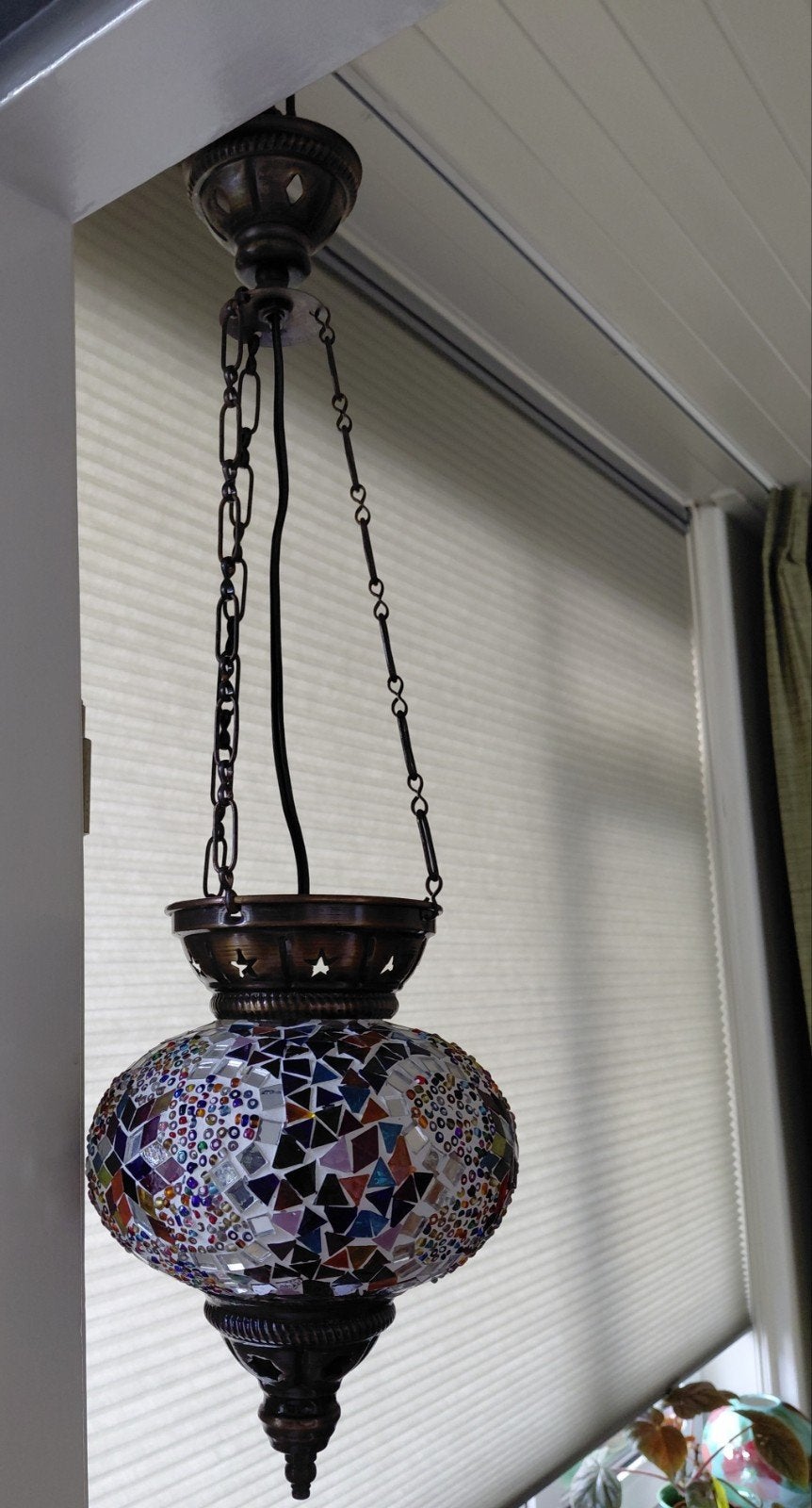 Oosterse hanglamp met mozaïekglas, Ophalen, E27 (groot), Zo goed als nieuw, Oosters, Bohemian, Etnisch