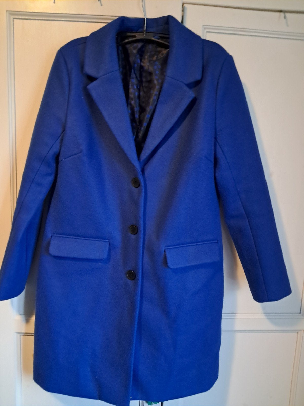 Kobalt blauwe jas/ mantel van Hema maat M, Kleding | Dames, Maat 38/40 (M), Blauw, Ophalen of Verzenden, Gedragen