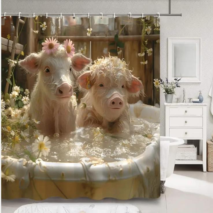 Douchegordijnen Boerderijdieren in bad (180x200cm), Ophalen of Verzenden, Nieuw