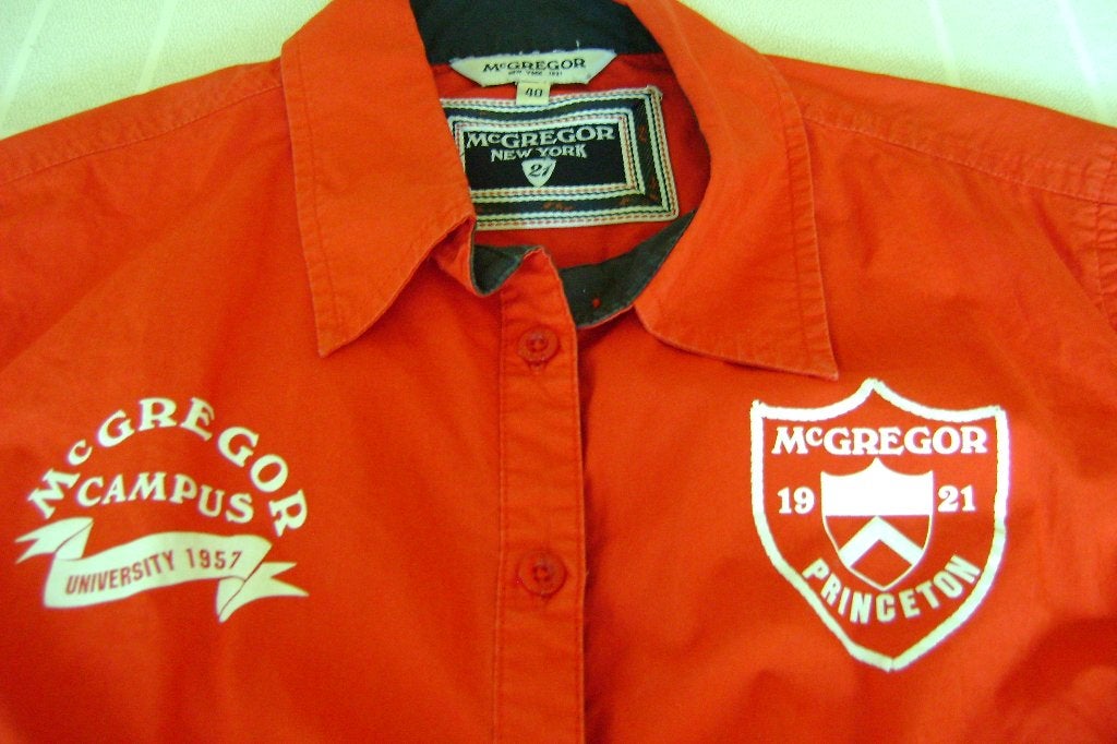 rood overhemd van mc gregor mt 40 met tekst voor en achter, McGregor, Zo goed als nieuw, Rood, Halswijdte 39/40 (M)