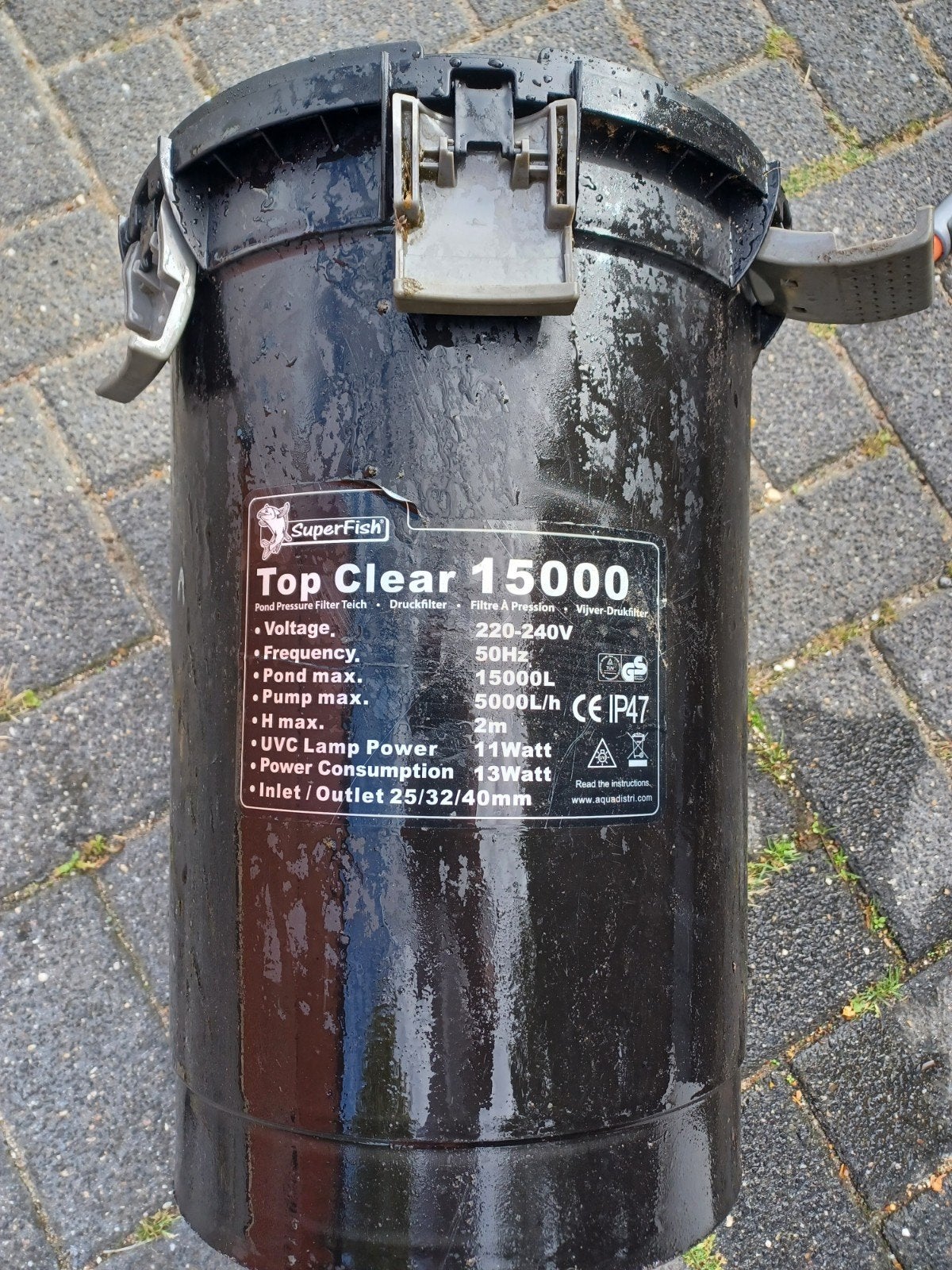 Vijverfilter met pomp en slangen, vijvermandjes, Ophalen, Zo goed als nieuw, Vijverpomp