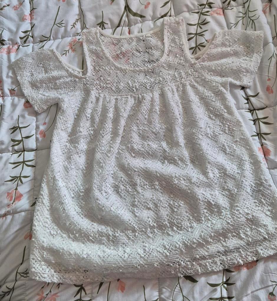 Witte kanten top met open schouders maat 158/164, Kinderen en Baby's, Kinderkleding | Maat 158, Meisje, Ophalen of Verzenden, Zo goed als nieuw