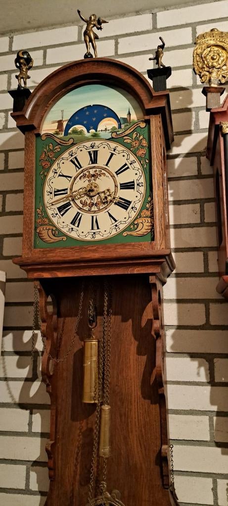 Antieke Friese Staartklok met Handgeschilderde Wijzerplaat, Ophalen of Verzenden