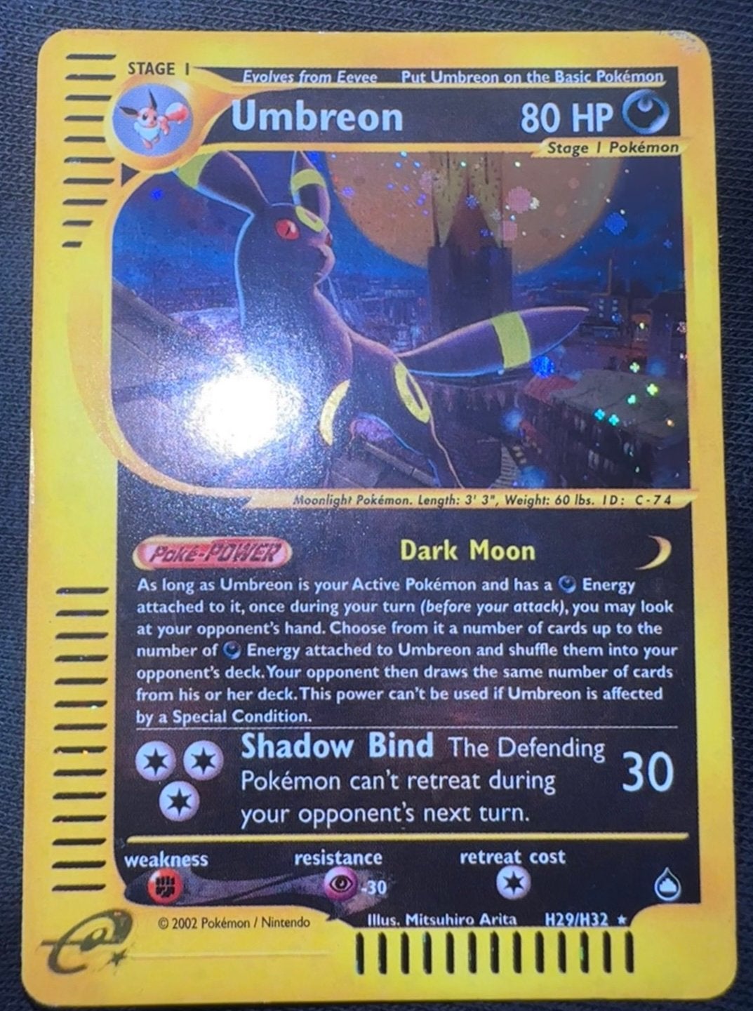 Umbreon Holo Aquapolis H29, Hobby en Vrije tijd, Verzamelkaartspellen | Pokémon, Ophalen of Verzenden, Zo goed als nieuw