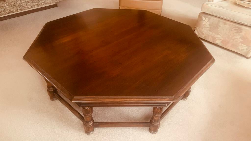 Klassieke Salontafel & 2 Bijzettafels - Donker Hout, Ophalen, Gebruikt, 100 tot 150 cm, Overige vormen