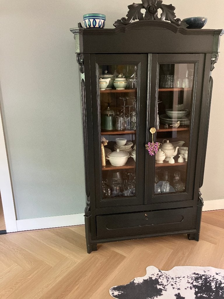 servies/kuifkast, Ophalen, 100 tot 150 cm, Glas, Echt antiek