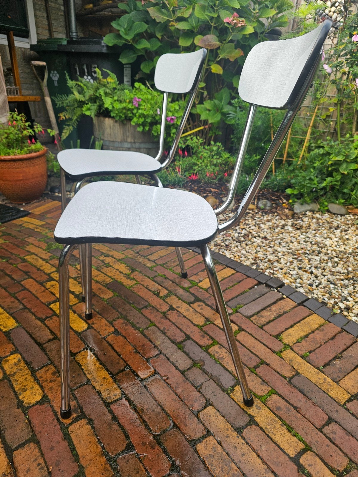 2 orginele vintage formica stoeljes, Ophalen, Grijs, Twee