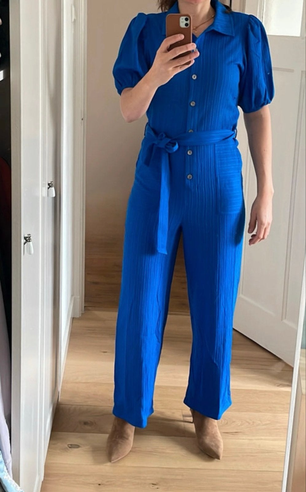 Blauwe jumpsuit maat S - 36 FRNCH Paris, Ophalen of Verzenden, Gedragen, Maat 36 (S), Blauw